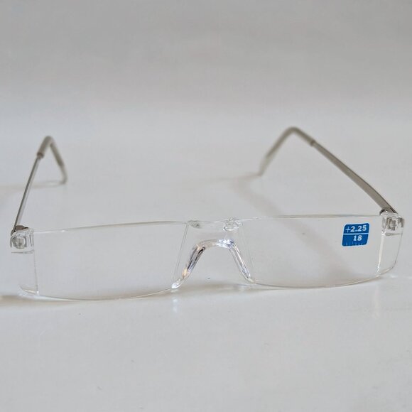 NWT Vintage 90's Small Rectangle Rimless Half Frame Reading Glasses (Silver) - Picture 1 of 4